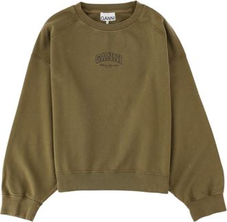 Ganni Green Logo Crew Neck Sweatshirt