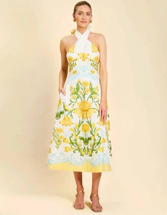 Mestiza New York Copacabana Halter Midi Dress In Lemon Verbena