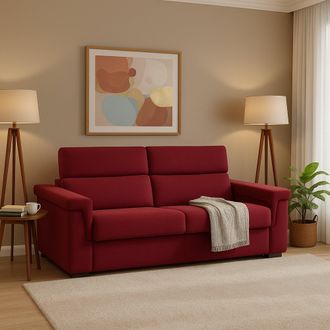 Dmora Sof&aacute; Cama 2 Plazas Biscossi, Desenfundable, Con Almacenaje Made In Italy, Apertura Abatible, 205x95 Cm Rojo