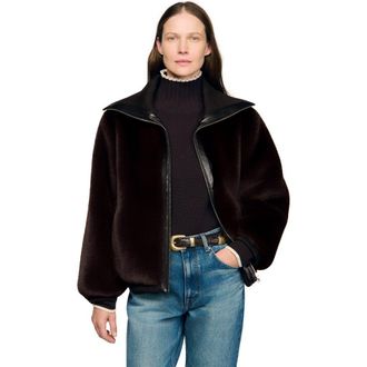 Sandro Short faux fur coat in Brown at Nordstrom, Size 36 Eu