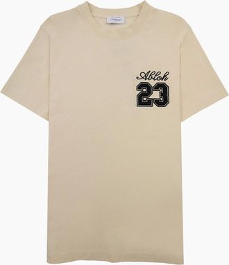 Off-white Mens Off White 23 Logo Slim S/s T Shirt Angora Black - Tan - Size: 44