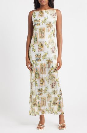 Topshop Crinkle Cowl Neck Maxi Dress in White Multi at Nordstrom, Size X-Small
