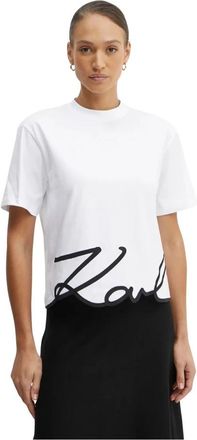 Karl Lagerfeld Signature-hem T-shirt - Dames - T-shirts - Wit - S - Katoen - Tops