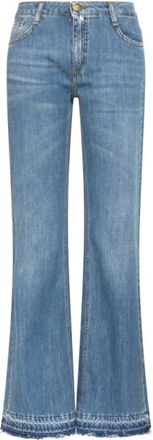 Momoni Stone Washed Denim Lage Taille Flared Jeans - Dames - Flared Jeans - Blauw - XS - Denim - Jeans