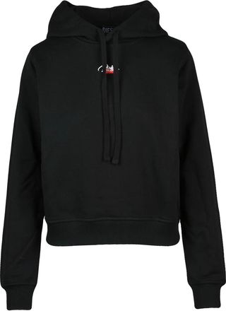Diesel Cropped Black Hoodie With Drawstring And Minimalist Logo