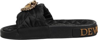 Dolce & Gabbana Womens Black Devotion Matelass&eacute; Leather Slides Shoes Pa+pu