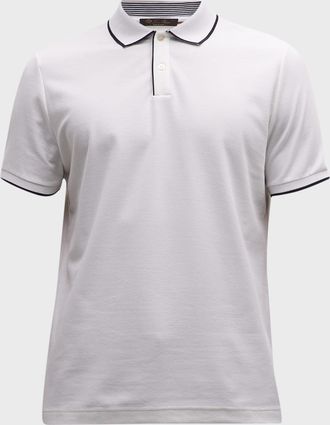 Loro Piana Mens Brentwood Tipped Jersey Pique Polo Shirt