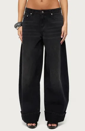 Edikted Kella Low Rise Baggy Jeans in Denim-Black at Nordstrom, Size X-Large