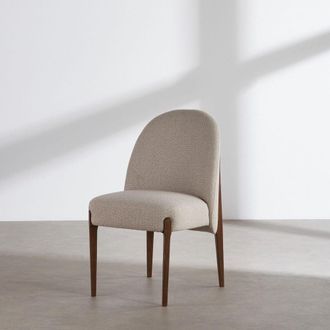 Maisons du monde Silla de tela beige y madera de abedul oscura