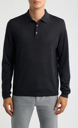 Jack Victor Long Sleeve Wool & Silk Polo Sweater in Charcoal at Nordstrom, Size Xx-Large