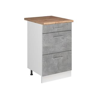 Vicco Mueble Bajo De Cocina R-line, Hormig&oacute;n/blanco, 50 Cm Encimera Roble Dorado, Vicco