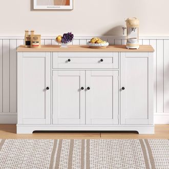 Merax Kitchen Sideboard Storage Cabinet with Drawer & Adjustable Shelves in Natural White