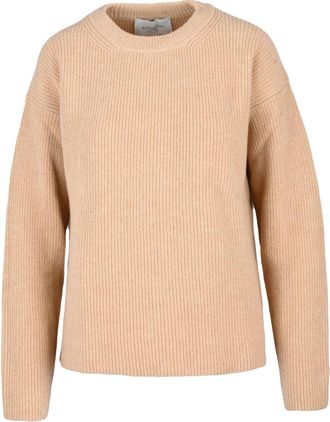 Ballantyne Geribbelde wollen trui - Dames - Ronde hals truien - Beige - XL - Wol - Truien & Vesten