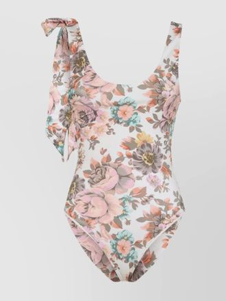 Chlo&eacute; one-shoulder floral print swimsuit with bow detail