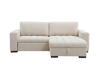 VENTE-UNIQUE.COM Sof&aacute; rinconera poli&eacute;ster 4 plazas beige 250x154cm