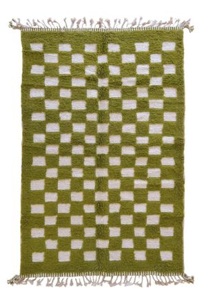 AFK Living Alfombra bereber marroqu&iacute; de lana verde a cuadros 184 x 288 cm