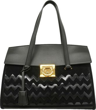 Ferragamo Black Suede Leather Tote Bag (Pre-Owned)