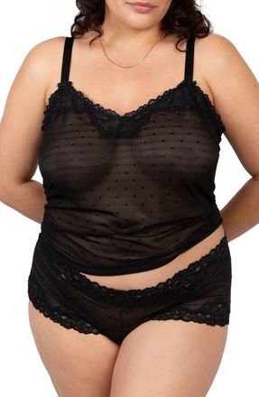 Curvy Couture Sheer Whisper Camisole & Boyshorts Set in Onyx at Nordstrom, Size Xxx-Large