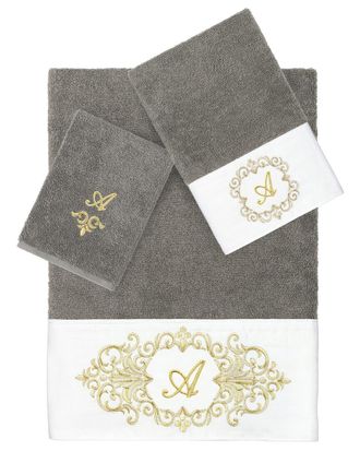 Linum Home Textiles 3Pc 100% Turkish Cotton Monogram Embellished Towel Set