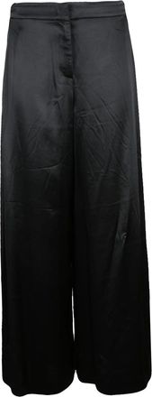 Meimeij Black Pleated Wide-Leg Satin Viscose Pants