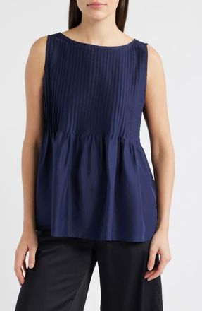 Eileen Fisher Pleated Silk Sleeveless Top in Ink at Nordstrom, Size Xx-Small