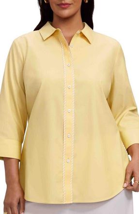 Foxcroft Marni Trim Shirt in Lemon Yellow at Nordstrom, Size 1 X