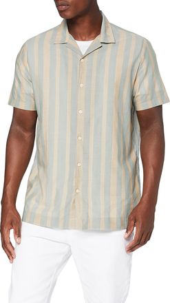 Find. Mens FND0599AM Striped Cutaway Short Sleeve Shirts, Green (Green/Ecru Stripe), 38 (Manufacturer Size:S)