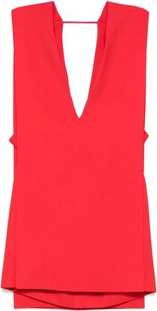 Sportmax Rode Diepe V-Hals Mouwloze Jurk - Dames - Korte kleedjes - Rood - 4XS - Kleedjes