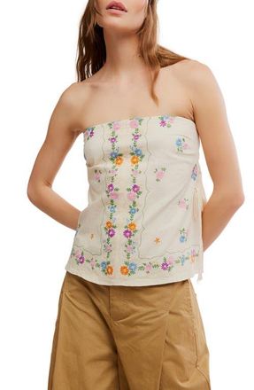 Free People Doily Days Embroidered Strapless Cotton Top in Cream Combo at Nordstrom, Size X-Small