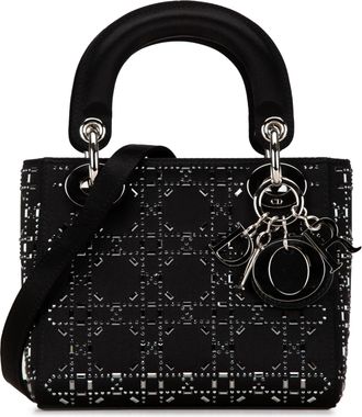 Dior Black Mini Satin Cannage Strass Crystal Embellished Lady Dior