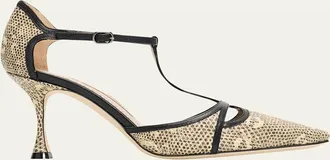 Manolo Blahnik 70mm Gish Snake-Embossed Leather Pumps