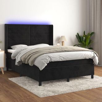 vidaXL Cama Box Spring Colch&oacute;n Y Led Terciopelo Negro 140x200 Cm Vidaxl