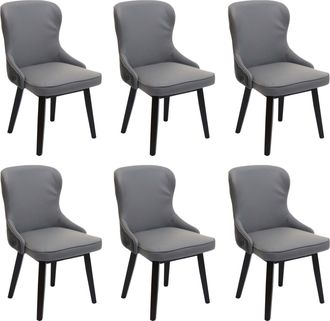 Hhg [nunca Usado] Juego De 6 Sillas De Comedor Hhg-713, Sillas Tapizadas, Sillas De Cocina, Sillas Con Respaldo, De Tela/tejido Y Madera Maciza, Gris Oscu
