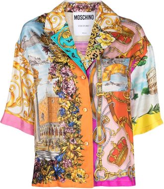 Moschino graphic-print silk shirt - women - Silk/Acetate/Cupro - 38 - Orange