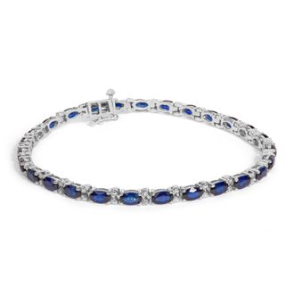 House of Brilliance Sterling Silver Alternating Diamond Accent and Oval Blue Sapphire Tennis Bracelet
