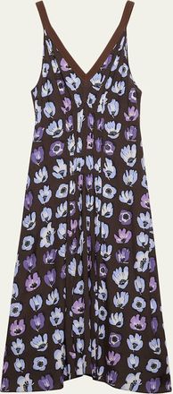 Prada Floral-Print Gathered Sleeveless Midi Dress