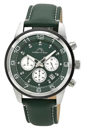 Porsamo Bleu Arthur Chronograph Leather of Silicone Strap Watch, 44mm in Green at Nordstrom Rack