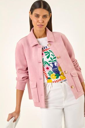 Roman Womens Suedette Button Jacket - Pink - Size 14 UK
