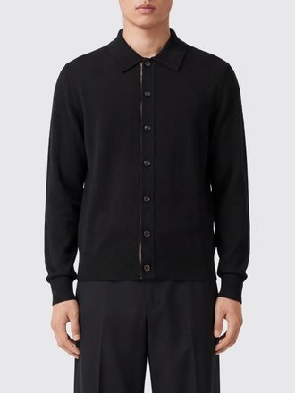 Burberry Cardigan in pura lana nera con colletto a polo e chiusura a bottoni