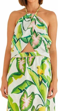 Farm Rio Summer Foliage Crop Top In Off White Multi