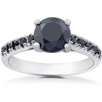 Pompeii3 2 1/4 ct Black Diamond Solitaire Accent Engagement Ring 14k White Gold