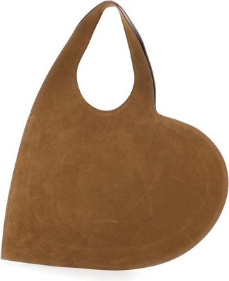 Coperni Womens Shoulder Bag With Heart Silhouette, Brown Suede Cow Leather