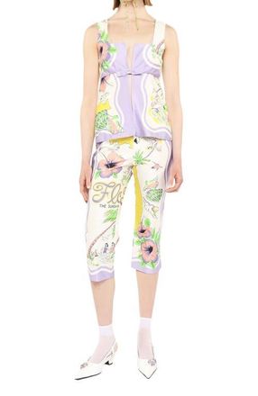 Anna Sui Florida Cotton Sateen Capri Pants in Lavender Multi at Nordstrom, Size 4