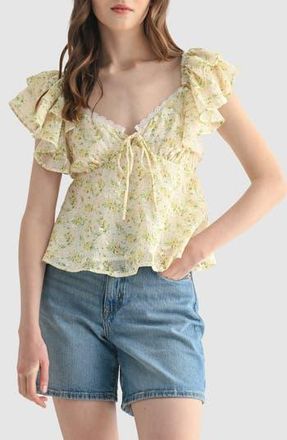 All in Favor Flutter Sleeve Top in Yellow Floral at Nordstrom Rack, Size Large