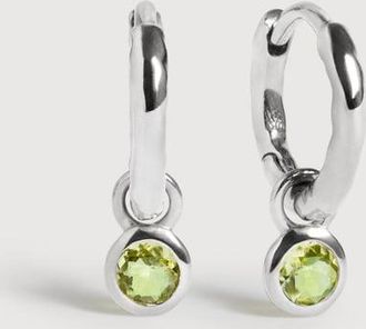 Monica Vinader Sterling Silver August Birthstone Huggie Earrings Peridot