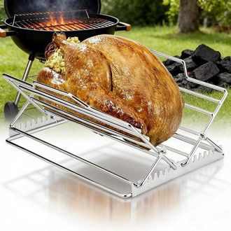 OEM Rejilla Para Asar En Forma De V De Acero Inoxidable, Soporte Para Costillas, Rejilla De Doble Funci&oacute;n Para Pavo Y Costillas