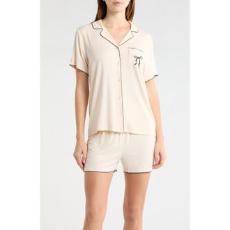 French Connection Scalloped Edge Short Pajamas in Cream/Blue Combo at Nordstrom, Size X-Large