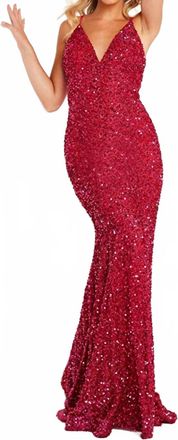 Jovani Sleeveless Sequin Embellished Prom Dress In Raspberry
