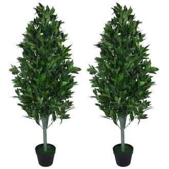 Leaf Pair of 120cm (4ft) Artificial Topiary Bay Trees Pyramid Cones - Extra Large in Green