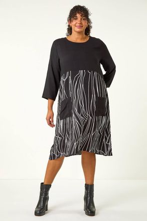 Roman Abstract Print Pocket Smock Dress